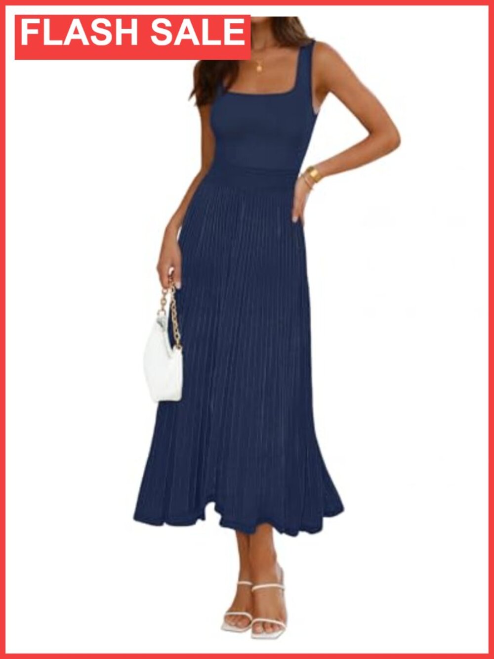 MEROKEETY Women's Sleeveless Square Neck Midi Dress Cocktail Wedding Guest